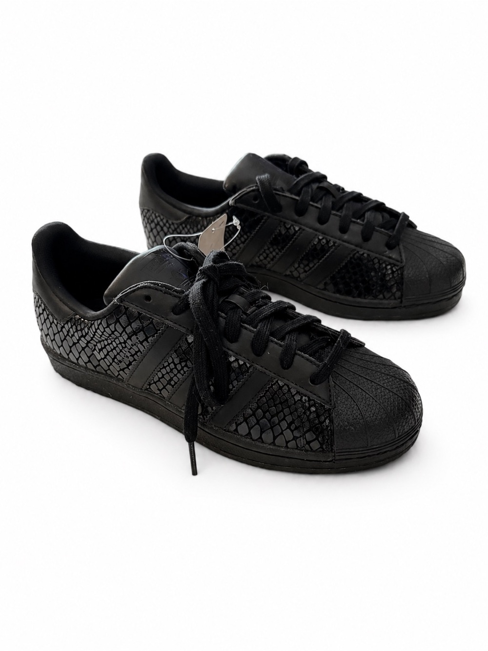 adidas Super Star Black on Black Leather textile print Sneakers